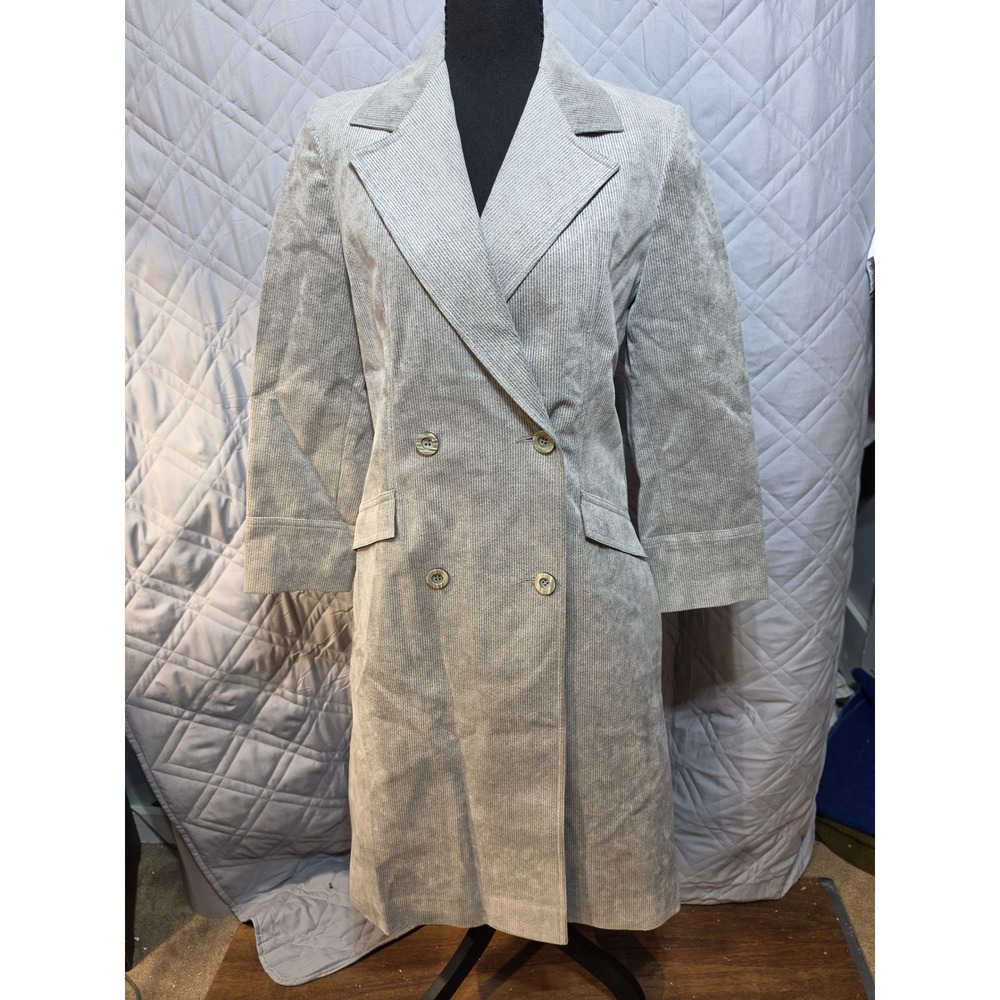 Vintage Count Romi Ultrasuede Double Breasted Trench Coat Gray Union Made 18 PTP